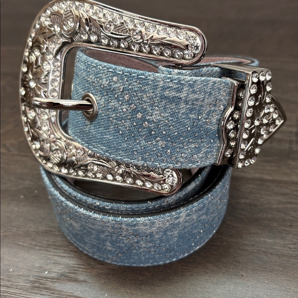 Angel Ranch Genuine Leather Western bling,glitter denim belt,removable buckle